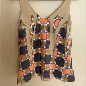 Nude, Orange, and blue abstract top, 100% Silk